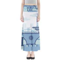 Blue City Building Fantasy Full Length Maxi Skirt by Sudhe