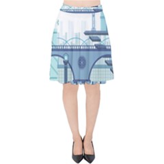 Blue City Building Fantasy Velvet High Waist Skirt by Sudhe