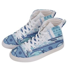 Blue City Building Fantasy Men s Hi-top Skate Sneakers by Sudhe