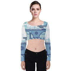 Blue City Building Fantasy Velvet Long Sleeve Crop Top