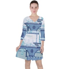 Blue City Building Fantasy Ruffle Dress by Sudhe