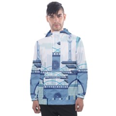 Blue City Building Fantasy Men s Front Pocket Pullover Windbreaker by Sudhe