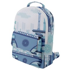 Blue City Building Fantasy Flap Pocket Backpack (small) by Sudhe