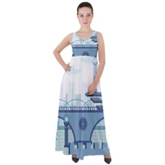 Blue City Building Fantasy Empire Waist Velour Maxi Dress