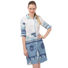 Blue City Building Fantasy Long Sleeve Mini Shirt Dress