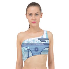 Blue City Building Fantasy Spliced Up Bikini Top  by Sudhe