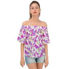 White Lavender Light Violet Spring Flora    Off Shoulder Short Sleeve Top