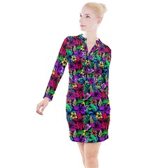 Flowers 3 Button Long Sleeve Dress by ArtworkByPatrick