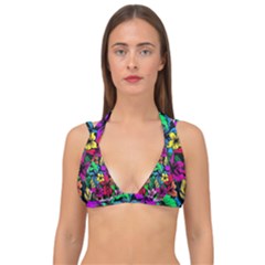 Flowers 3 Double Strap Halter Bikini Top