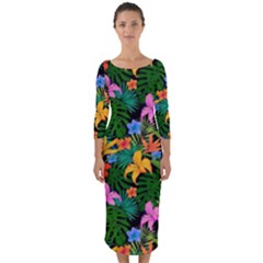 Flowers 4 Quarter Sleeve Midi Bodycon Dress by ArtworkByPatrick