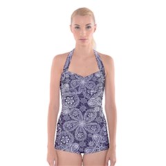 Flowers mandala Boyleg Halter Swimsuit 