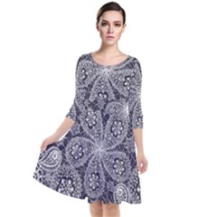 Flowers mandala Quarter Sleeve Waist Band Dress