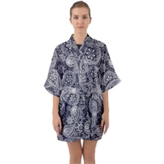 Flowers mandala Half Sleeve Satin Kimono 