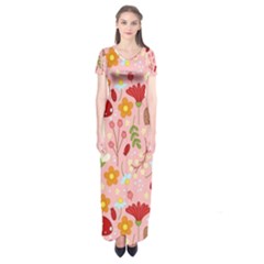 Floral Surface Pattern Design Short Sleeve Maxi Dress by Sudhe