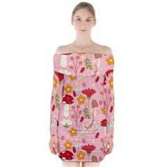 Floral Surface Pattern Design Long Sleeve Off Shoulder Dress by Sudhe