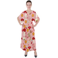 Floral Surface Pattern Design V-neck Boho Style Maxi Dress by Sudhe