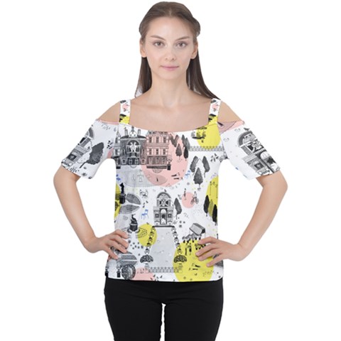 The Park  Pattern Design Cutout Shoulder Tee by Sudhe