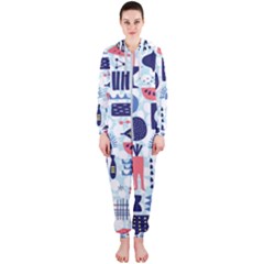 Vector Illustrated Pattern Design Hooded Jumpsuit (ladies)  by Sudhe