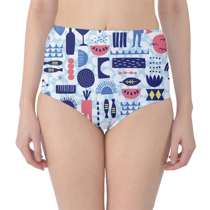 Vector Illustrated Pattern Design Classic High-Waist Bikini Bottoms