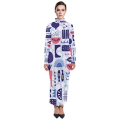 Vector Illustrated Pattern Design Turtleneck Maxi Dress