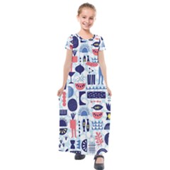 Vector Illustrated Pattern Design Kids  Short Sleeve Maxi Dress by Sudhe