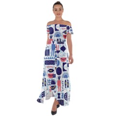 Vector Illustrated Pattern Design Off Shoulder Open Front Chiffon Dress by Sudhe