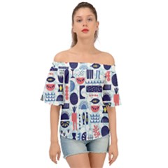 Vector Illustrated Pattern Design Off Shoulder Short Sleeve Top