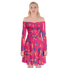 Pattern Booty Faces Off Shoulder Skater Dress