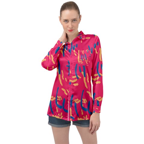 Pattern Booty Faces Long Sleeve Satin Shirt by Sudhe