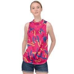 Pattern Booty Faces High Neck Satin Top by Sudhe