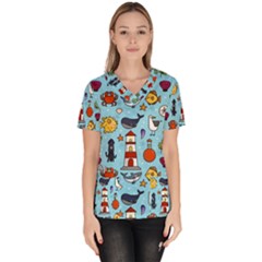 Surface Pattern Design Women s V-neck Scrub Top by Sudhe