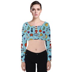 Surface Pattern Design Velvet Long Sleeve Crop Top by Sudhe