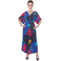 Patterns Rosebuds V-neck Boho Style Maxi Dress