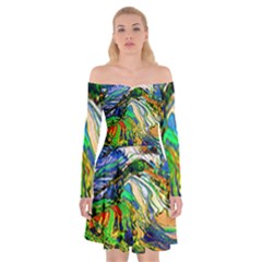 Artistic Nature Painting Off Shoulder Skater Dress