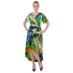 Artistic Nature Painting Front Wrap High Low Dress