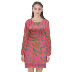 Pattern Saying Wavy Long Sleeve Chiffon Shift Dress  by Sudhe