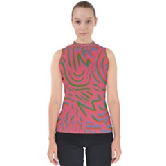 Pattern Saying Wavy Mock Neck Shell Top by Sudhe