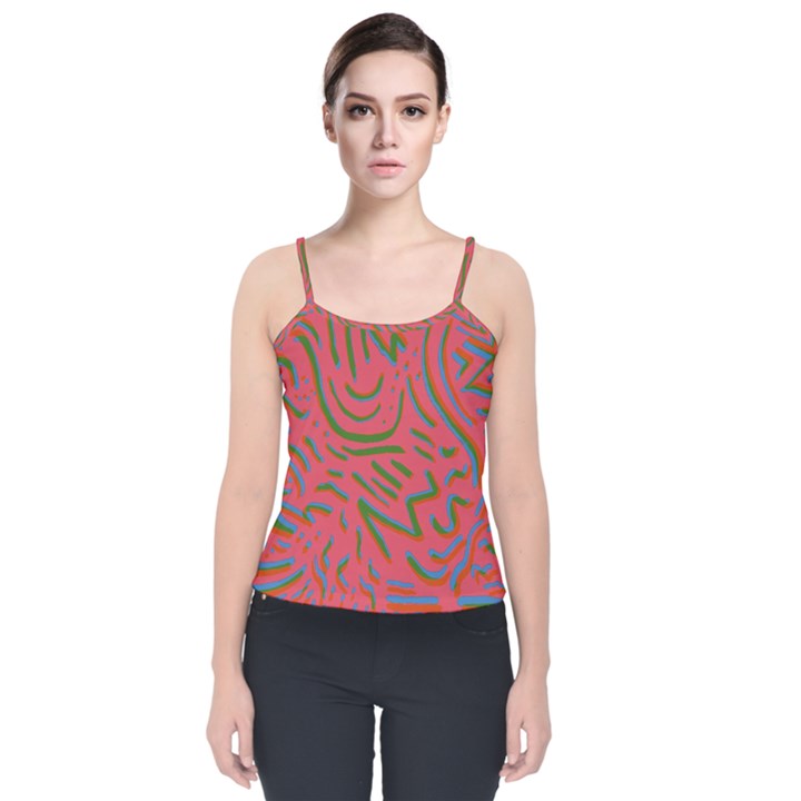 Pattern Saying Wavy Velvet Spaghetti Strap Top