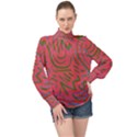 Pattern Saying Wavy High Neck Long Sleeve Chiffon Top View1