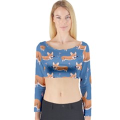 Corgi Patterns Long Sleeve Crop Top by Sudhe