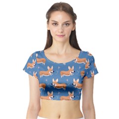 Corgi Patterns Short Sleeve Crop Top by Sudhe