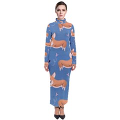 Corgi Patterns Turtleneck Maxi Dress