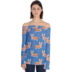 Corgi Patterns Off Shoulder Long Sleeve Top by Sudhe