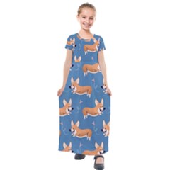 Corgi Patterns Kids  Short Sleeve Maxi Dress by Sudhe