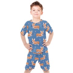 Corgi Patterns Kids  Tee And Shorts Set by Sudhe