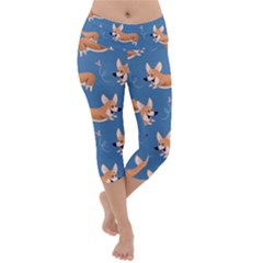 Corgi Patterns Lightweight Velour Capri Yoga Leggings by Sudhe