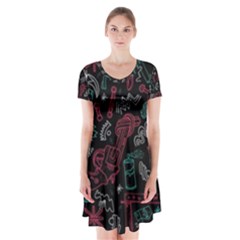 Abstract Pattern Short Sleeve V-neck Flare Dress by Sudhe