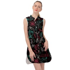 Abstract Pattern Sleeveless Shirt Dress