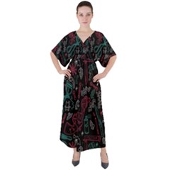 Abstract Pattern V-neck Boho Style Maxi Dress