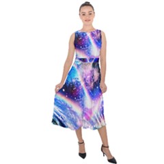 Crystal Wave Pattern Design Midi Tie-back Chiffon Dress by Sudhe